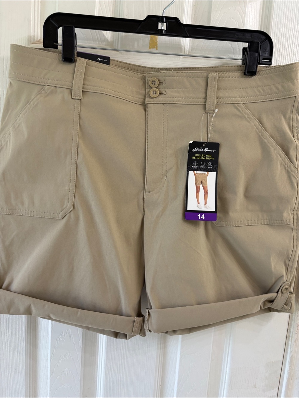 Eddie Bauer Women's Rolled Hem Bermuda Shorts in Khaki. NWT